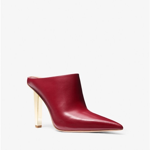 Michael Michael Kors - Halle Leather Mules in Deep Red - Gold Heel - NWB 6.5 - Picture 1 of 11